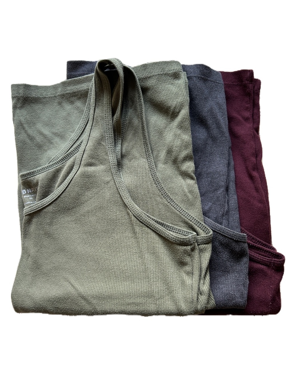Old Navy First Layer Ribbed Tank Tops Trio - Olive Green, Charcoal, Burgundy